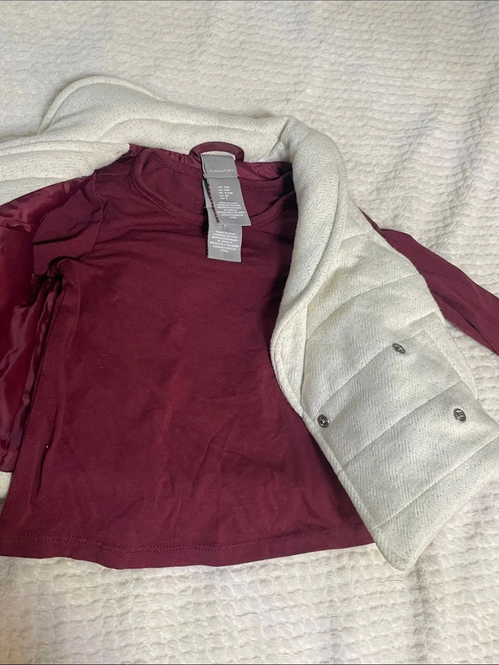 ⭐️4 for $20 Cream Vest with Bow-Accent and Burgundy Long Sleeve Shirt